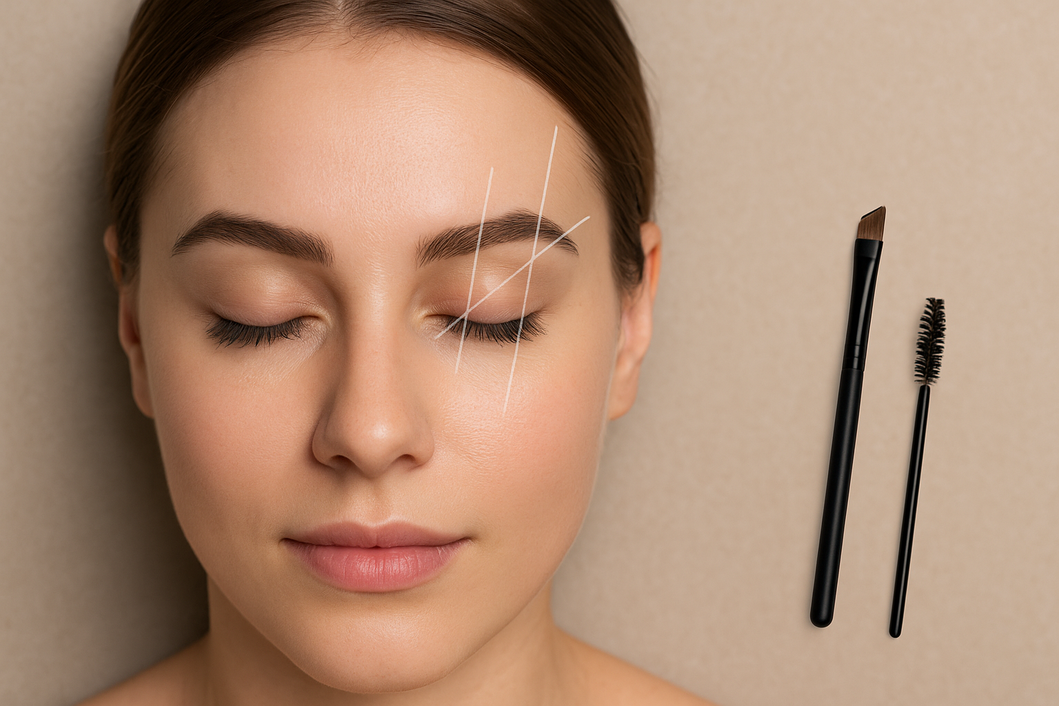 Schemat doboru kształtu brwi do rysów twarzy z zaznaczonymi punktami łuku